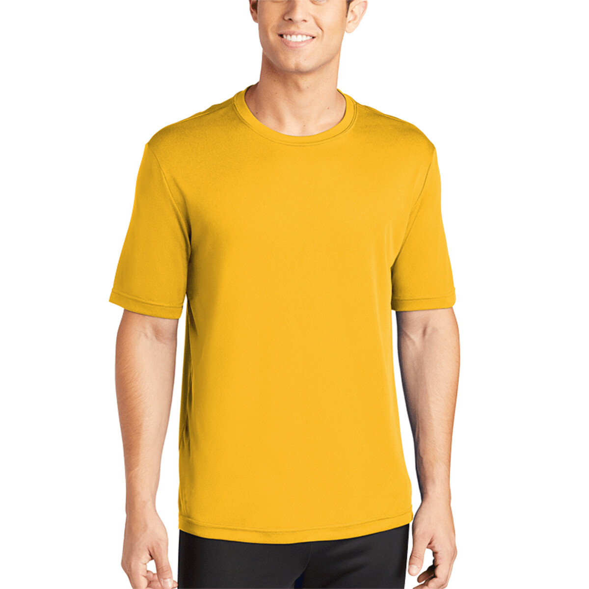 Front-Sport-Tek-ST350-polyester-tee-for-custom-screen-printing-DTF-transfers-embroidery-DTG-printing-full-color-printed-1-piece-minimum