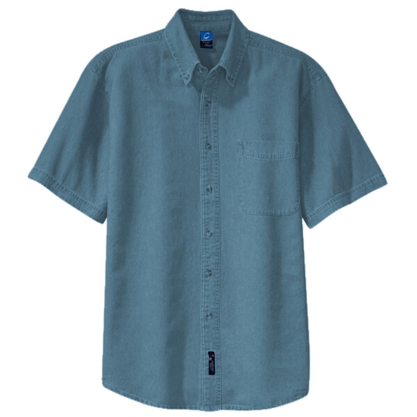 Front-view-SP11-Port-and-Company-short-sleeve-value-denim-shirts-for-embroidery-DTF-transfers
