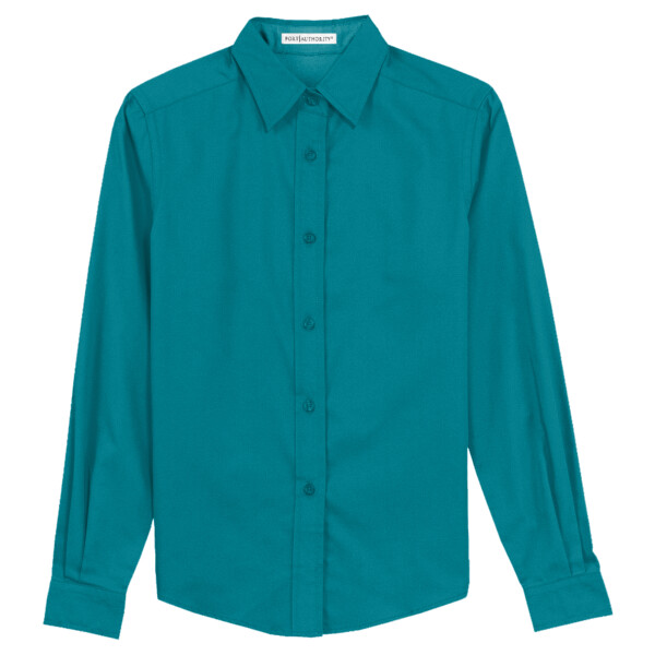 Front-view-Port-Authority-L608-Long-Sleeve-Easy-Care-shirt-for-custom-embroidery-DTF-transfers