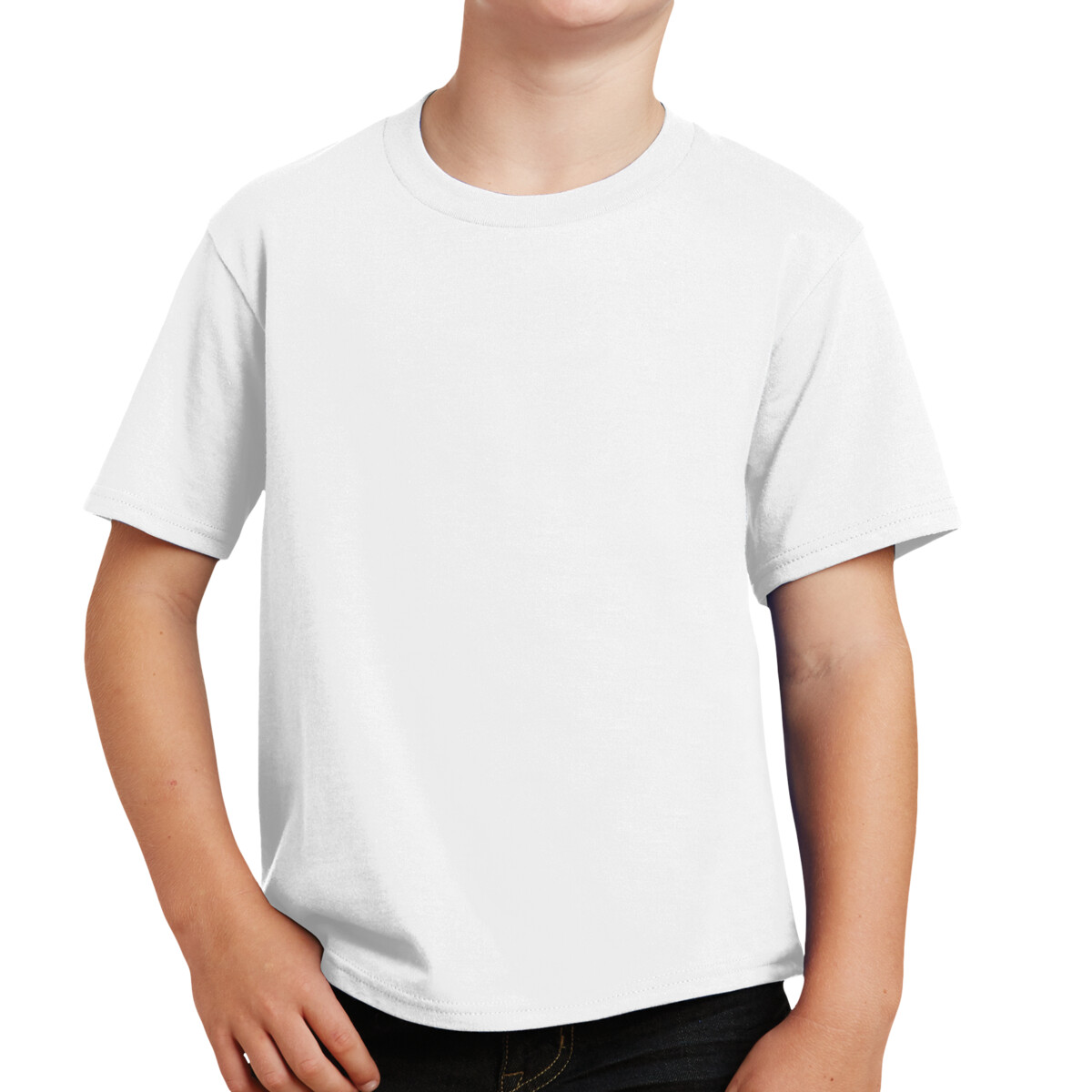 Front-view-PC450Y-youth-short-sleeve-t-shirt-for-custom-screen-printing-DTG-printing-DTF-transfers-embroidery