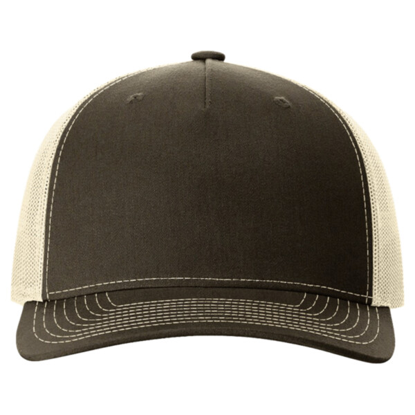 Front-view-Richardson-112FP-five-panle-mid-profile-structured-trucker-cap-for-custom-full-color-DTF-transfers-embroidery