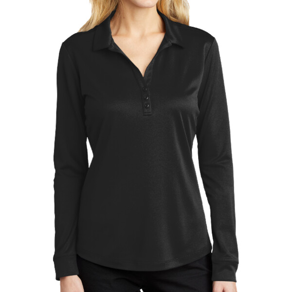 Front-L540LS-Ladies-Silk-Touch-Long-Sleeve-Polo-for-custom-embroidery-patches-DTF-transfers-screen-printing