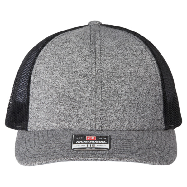 Front-view-Richardson-115CH-low-profile-6-panel-Heather-trucker-caps-for-custom-embroidery-DTF-transfers