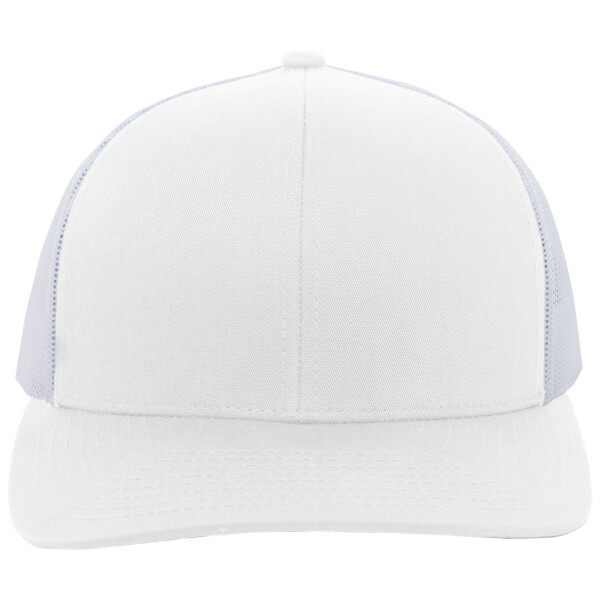 Front-view-Pacific-Headwear-104C-Snapback-Trucker-Cap-for-custom-embroidery-DTF-transfers-patch-application
