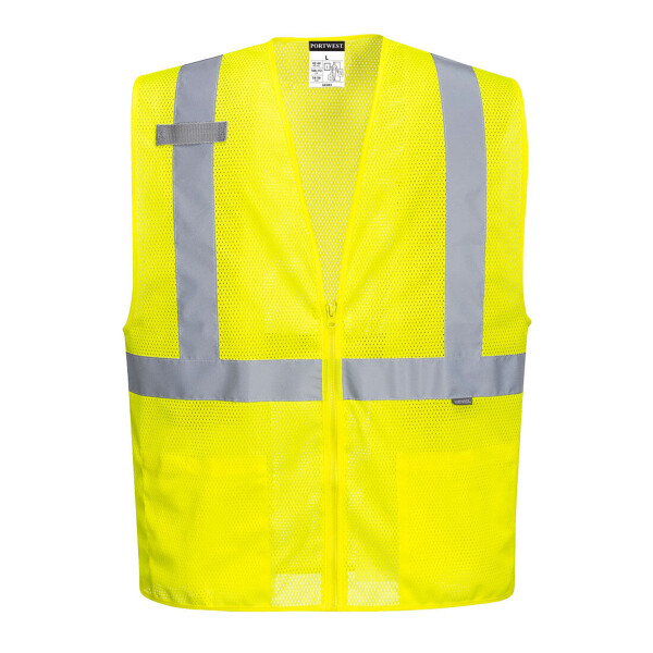 Front-View-UC493-Portwest-Economy-Hi-Vis-Band-and-Brace-Zipped-Safety-Vest-for-custom-screen-printing-DTF-transfers