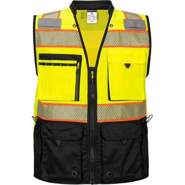 US375-Yellow-Front-View-Hi-Vis-Premium-Surveyor-Vest-DTF-Transfer-Custom-Screen-Printing-Embroidery